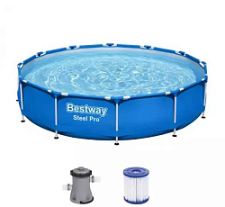 Bestway, Каркасный бассейн Steel Pro 366х76см, 6473л, фил.-насос 1249л/ч