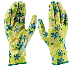 Перчатки садовые из полиэстера с нитрильным обливом, зеленые, размер L Palisad, 1 пара 67743