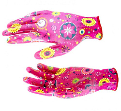 Перчатки садовые из полиэстера с нитрильным обливом, красные, размер M Palisad, 1 пара 67746