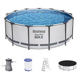 Bestway, Каркасный бассейн Steel Pro Max 396х122см, 12690л, фил.-насос 3028л/ч, лестница, тент